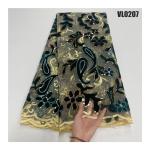 Tulle Lace with Velvet Lace Fabric Flower Embroidered French Multi Color Guipure