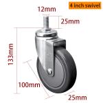 4 Inch Metal Caster Wheels Light Duty 100mm Swivel Castors 3714S-77