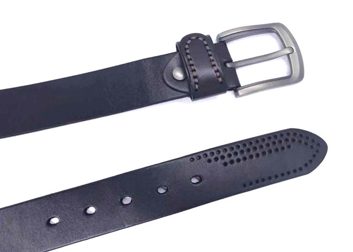 Simple Blue Mens Casual Leather Belt With Stitching Loop And Punching Tip