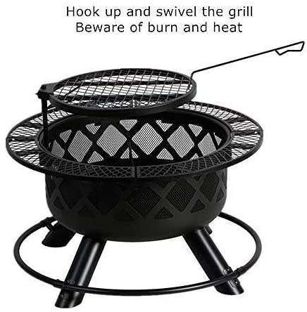 32'' Outdoor Wooden Brazier Round Fire Pit With Quick Removable Cooking Grill