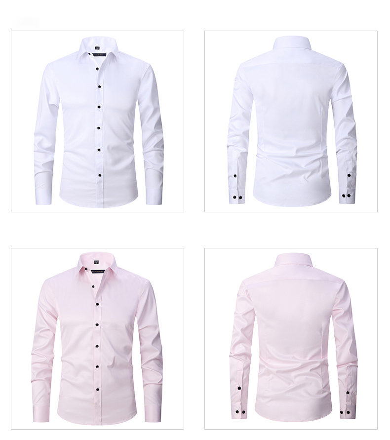 Solid Color Men Shirts Apparel Business Casual Polyester Stand Collar Clothes