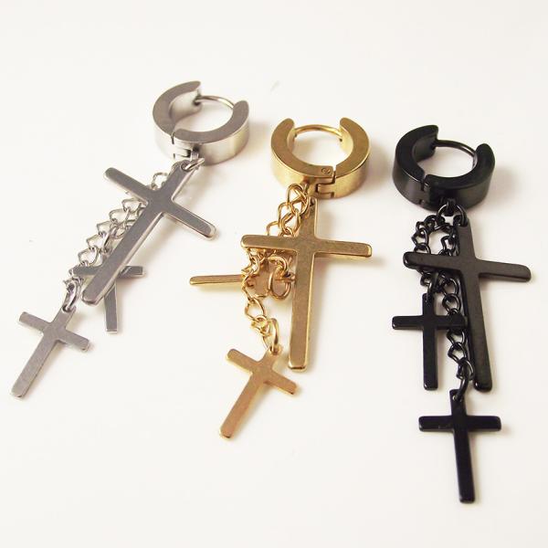 Punk Stainless Steel Stud Earring Men Cross Earring Fashion Tassels Crosses Body