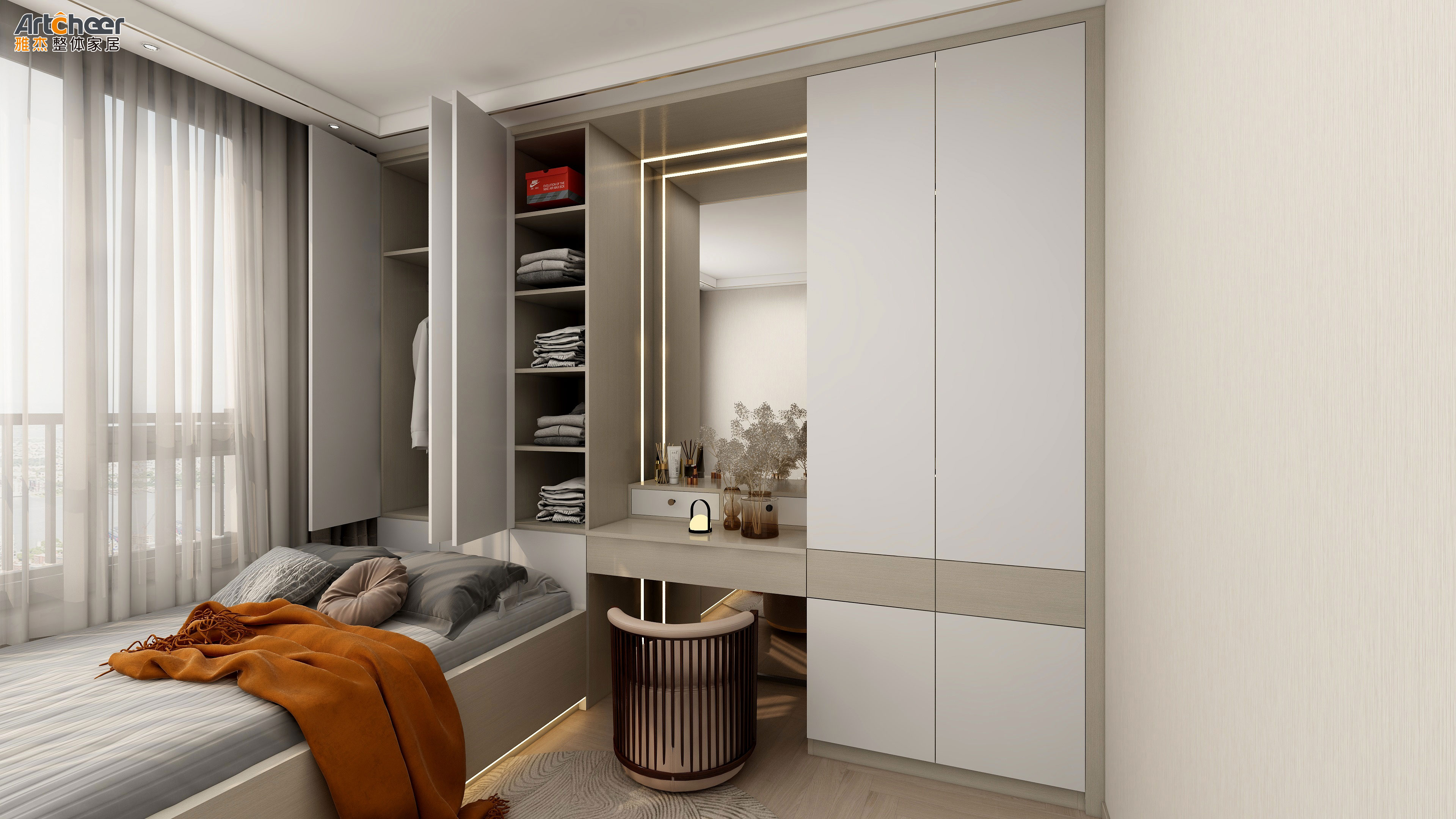 Wooden Bedroom Storage Closet Hinge Door Wardrobe Customized Color for Personalized