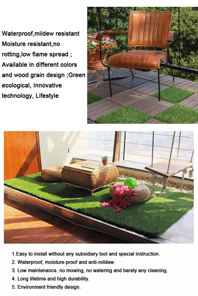 Interlocking Faux Grass Tiles for Artificial Grass Turf Size 300x300x22/25mm Drainage