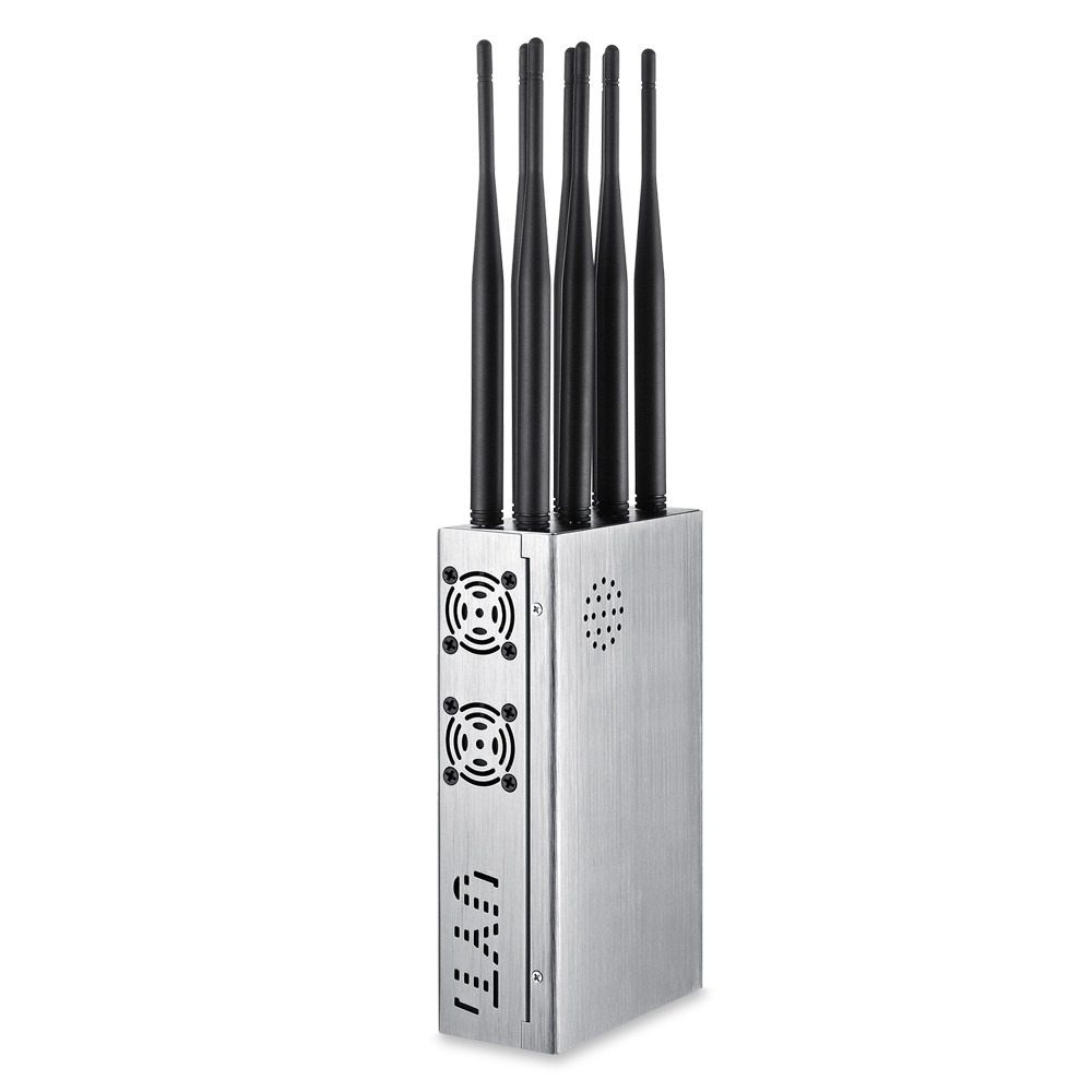 Portable 8 antennas mobile phone signal jammer blocks 2G 3G 4G 5G WIFI signals with bigger hot sink & battery
