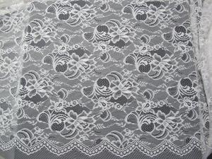 Quality White Nylon Swiss Lace Fabric Floral Knitted With Border Lace and Scallop Edge wholesale