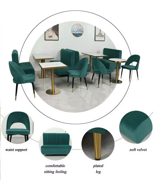 Green Velvet Restaurant Dining Table And Chairs Attractive Booth Cafe Tables