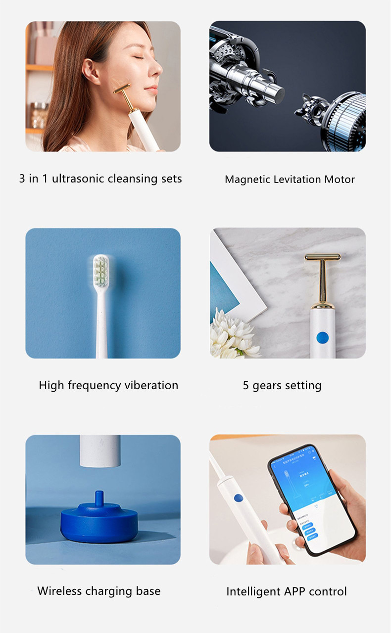 Replaceable Heads 3 In 1 Ultrasonic Electric Toothbrush