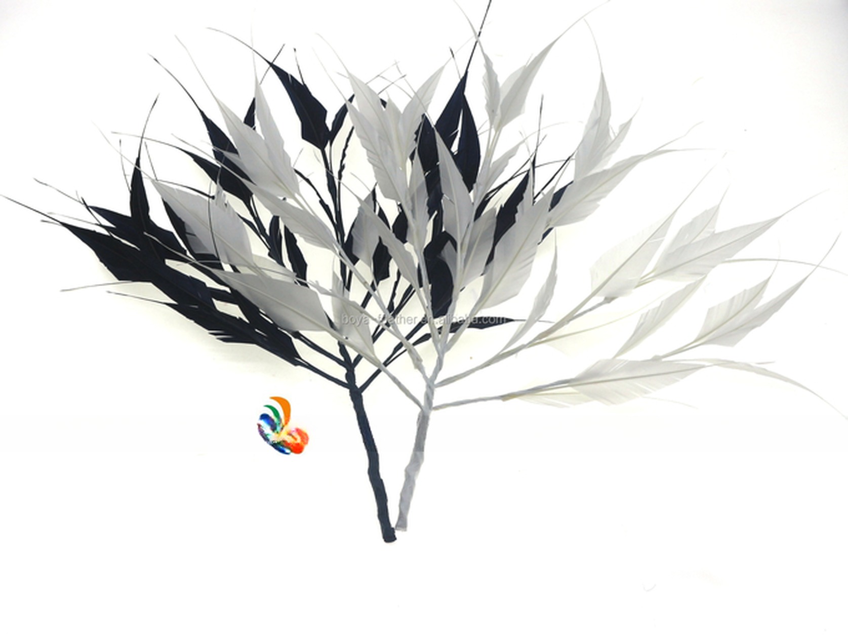 Mother's Day Party Decoration Stripped Goose Feather Flower Mount with Wire Accessory