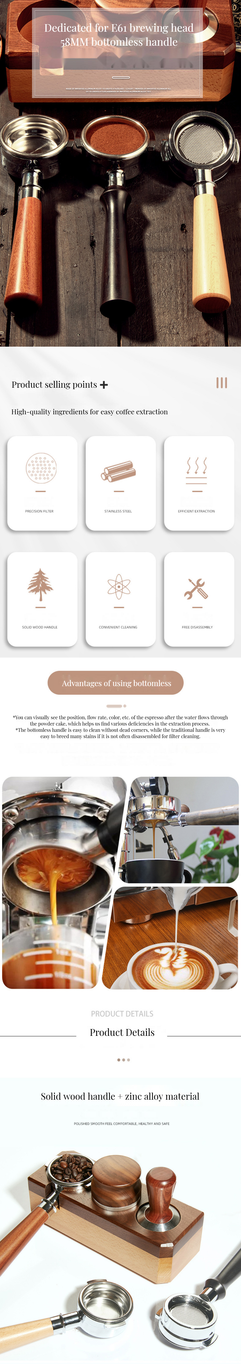 58mm PORTABLE Stainless Steel Funnel and Wooden Portafilter Set for Coffee Enthusiasts