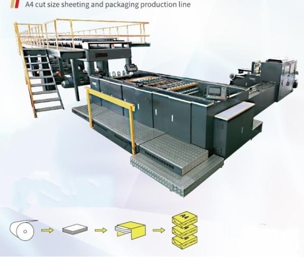 Automatic High-speed A4 Paper Sheeting & Ream Packaging Line, 500 sheets per