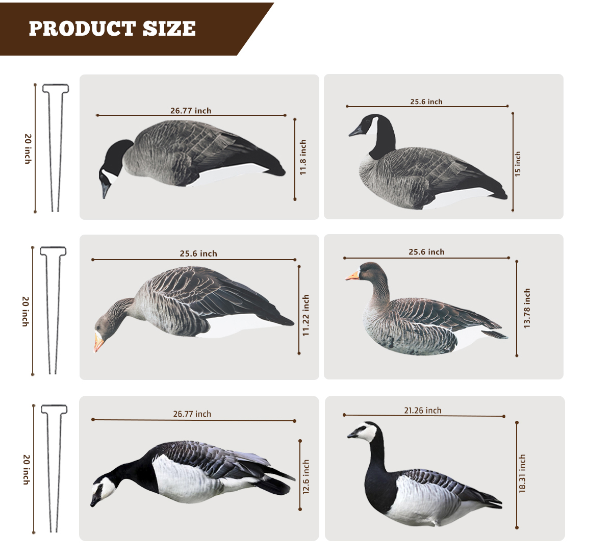 Waterproof Lifelike Silhouette Geese Decoy 1200g With Matte Black Coated Stake