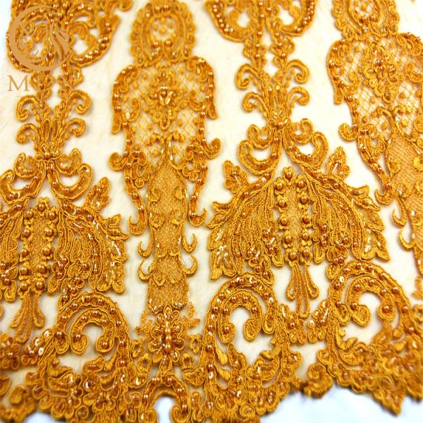 Beautiful Hand Embroidered Lace Water Soluble Beaded Lace Bridal Fabric 20%