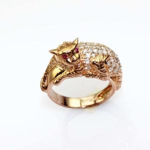 Quality Rose Gold Plated 925 Silver Pave Cubic Zirconia Cat Ring (R216) wholesale