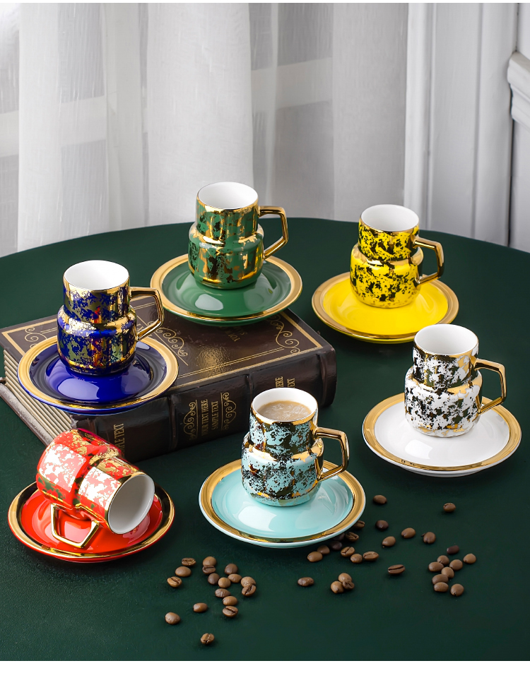 110ml Turkish Coffee Cups With Saucer Matt Gold Rim Handle