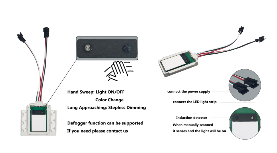 DC12V Single/Three Color Hand Sweep Bathroom LED Lighting On/Off Dimmer Sensor Switch
