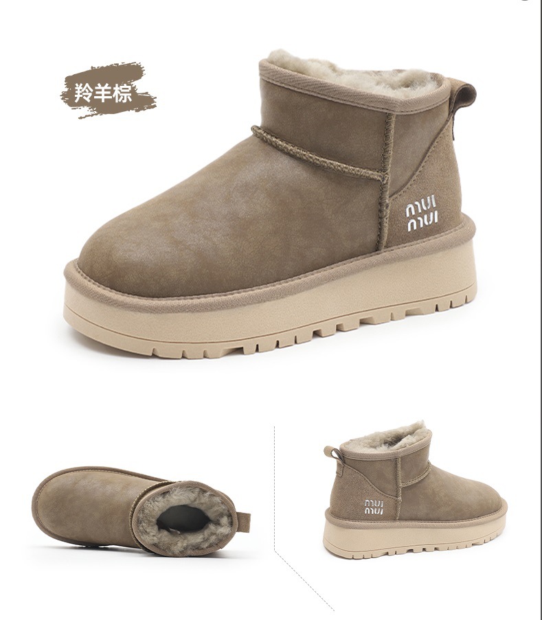 Thick Sole Height Increasing Snow Boots Women'S Winter Plus Velvet Thick Waterproof Wool Shoes