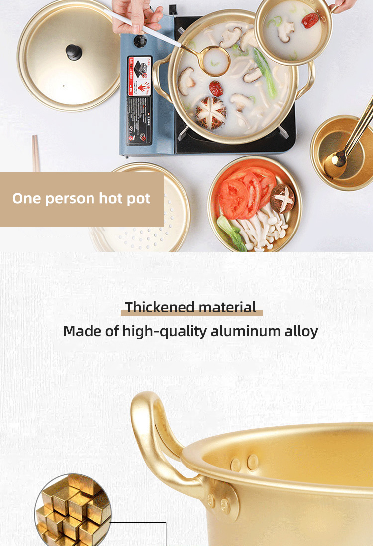 Korean Cookware Kitchen Gold Instant Noodle Pot Home Stock Pot Small Pan Aluminum Ramen Soup Pot With Lid