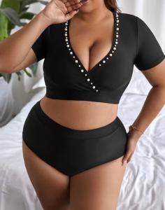 Quality Pearl Sexy Plus Size Swim Suits V Neck High Waist Bathing Suits For Curvy Women wholesale