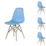 Blue 4pc Plastic Dining Chair Sets 32.28in Height Wood Leg