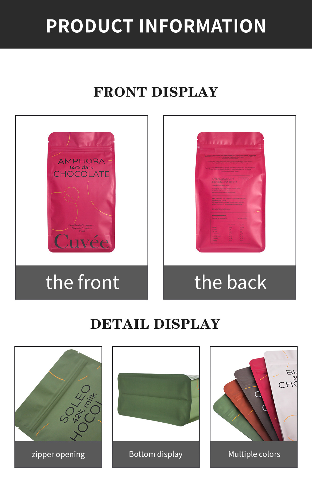 Matte Finish 16oz Coffee Packaging Bags Flat Bottom Pouch With Zipper