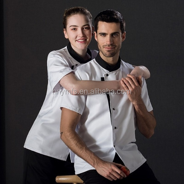 Short Sleeve Chef Uniform Tops Woman Man Cotton Fabric Breathable