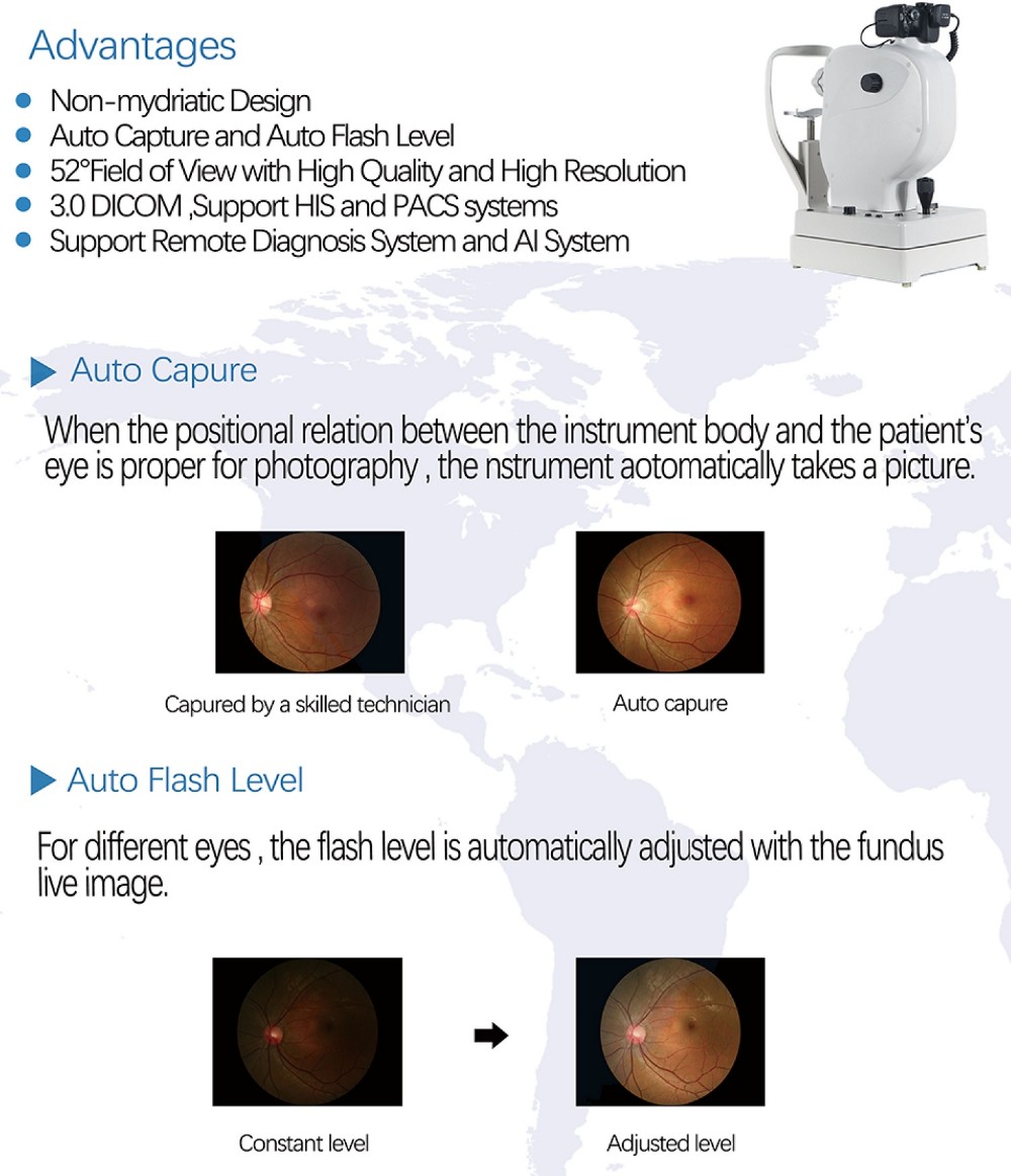 factory price for the auto Capture and Auto Flash Fundus Camera for Retinal Examination