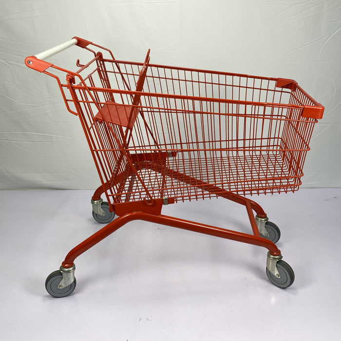 Red Spray 180L European Metal Shopping Trolley Cart With White Handle TPR Wheels