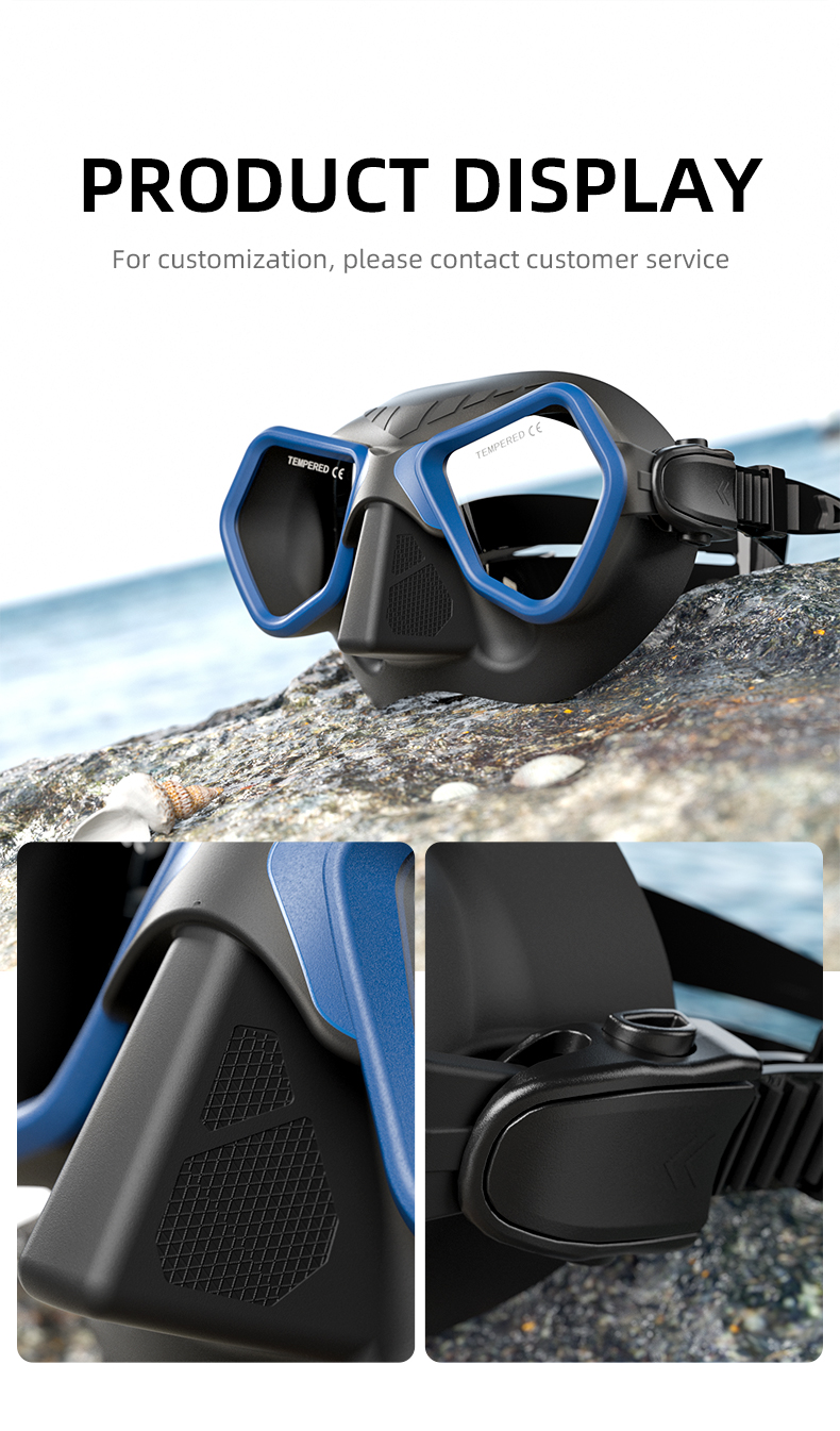 Wolf Black Diving Mask Freedive Goggles Tempered Glass 65cc