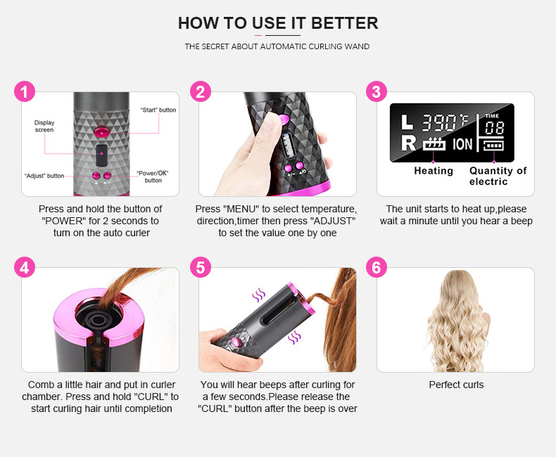 LCD Display Ceramic Rotating Curling Iron 34W Salon Quality Flat Iron