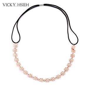 Quality VICKY.HSIEH Rose Gold Tone Filigree Flower Metal Elastic Headband wholesale