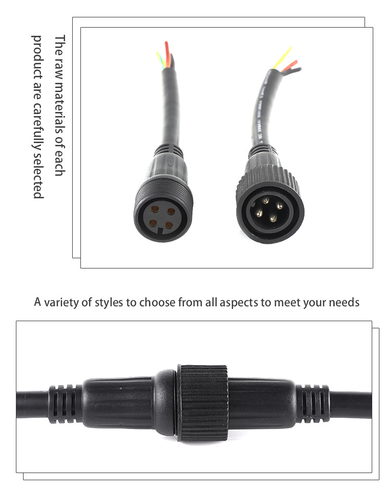 Outdoor Lighting IP67 Waterproof Cable LED Connection Cable with 2-5 Pins Male And Female Plug in Black/White Color