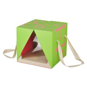 Quality Green Paper Cake Packaging Box With Plastic Window Ribbon Handle wholesale