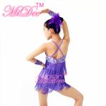 Biketard Confetti Sequin Fringe Dress Kids Purple Latin Dance Costumes