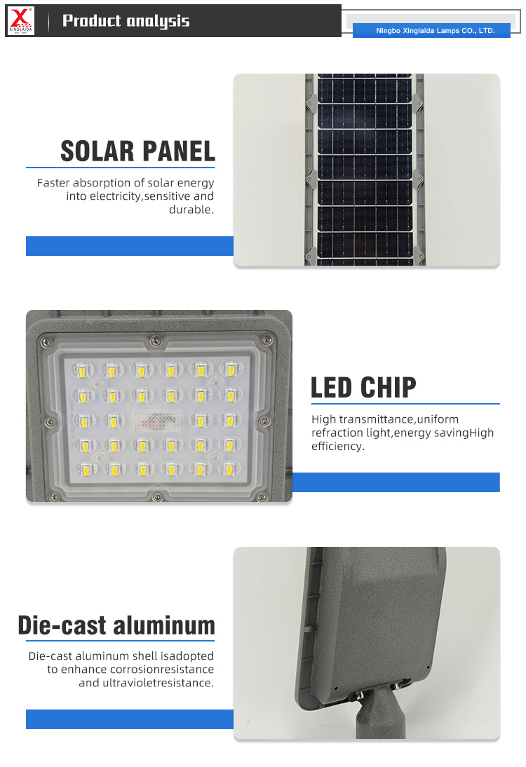 CRI Ra 70 Solar Panel 220V Outdoor Waterproof IP66 Dark Grey Solar Led Street Lighting