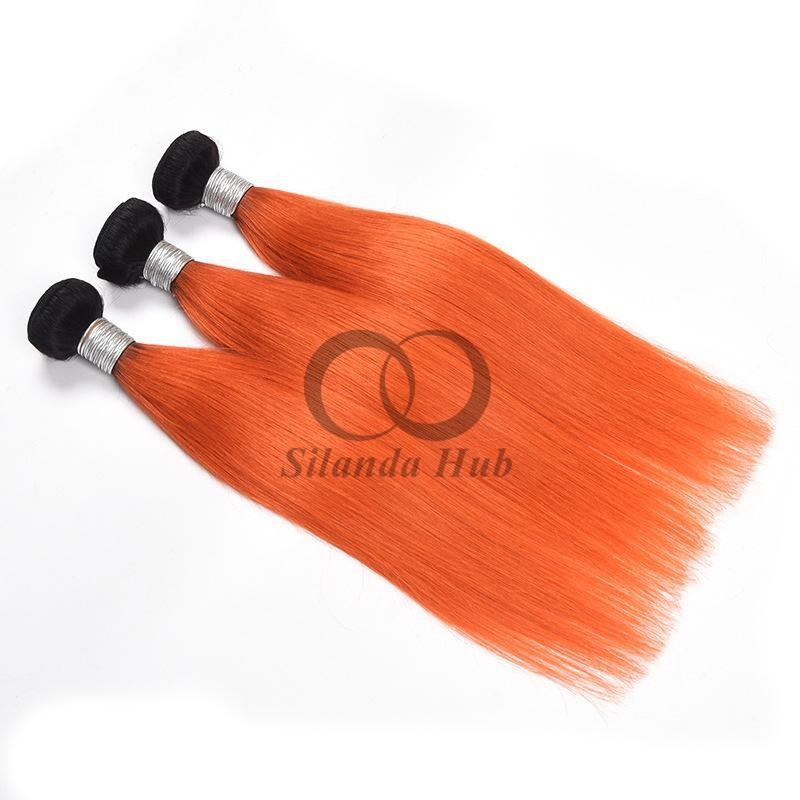 #T1B/Orange Red Straight Remy Human Hair Bundles Sew In Weave Bundles Brazilian Bundle Deals