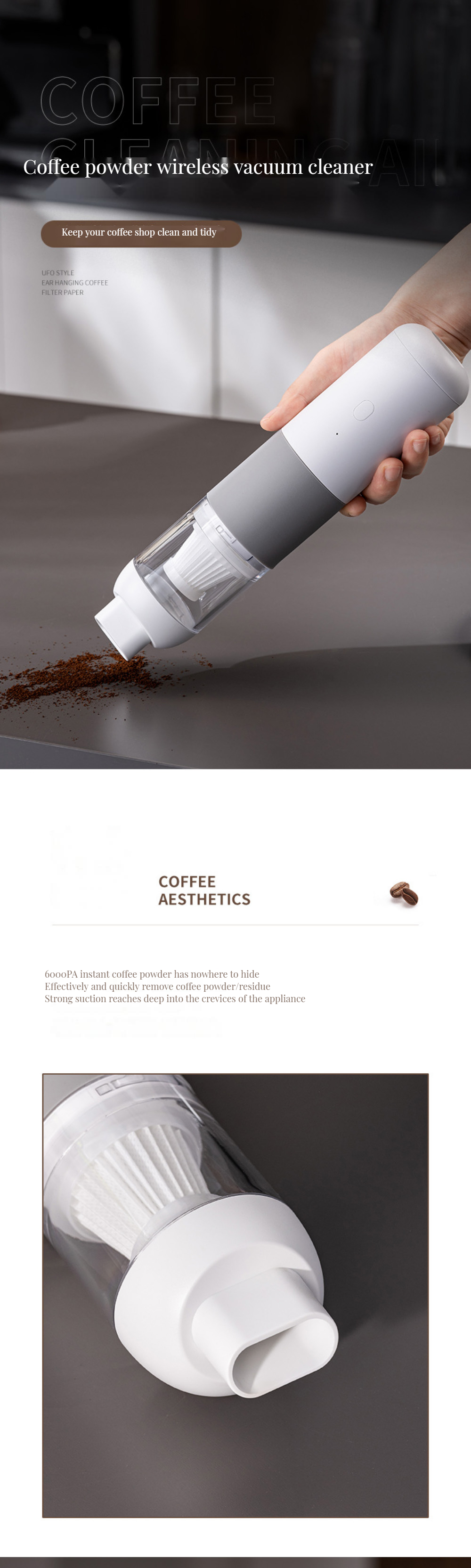 Sustainable Desktop Cleaner for Baristas Compact Wireless Charging Coffee Powder Vacuum