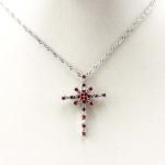 Women Jewelry 925 Silver Pink Cubic Zirconia Cross Pendant Necklace (P37)