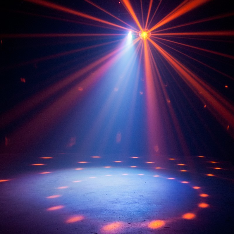 BALL, Strobe/Chase and Laser effect with 6 x 3W RGBWAV LED’s + 8 x 1W RGBA LED’s + Red & Green Lasers