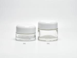 Quality Classic 1oz 1.7OZ Flint Cylindrical Glass Cosmetic Jar With Dome Plastic Lid, Low Profile Glass Cosmetic Jars Supply wholesale