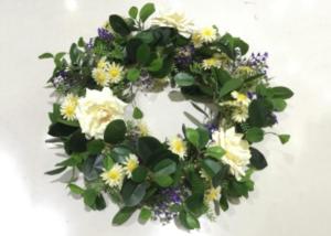 Quality 55cm White Rose Artificial Wreath With Daisy Green Leaves wholesale