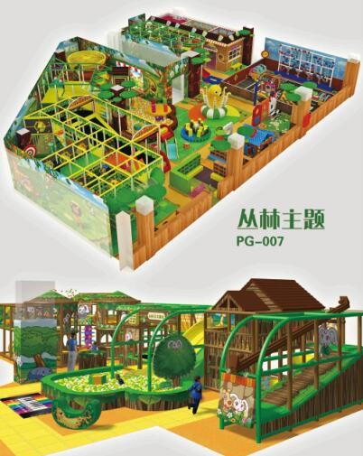 Indoor soft playground in fantasy colors design and games for kids in forest theme