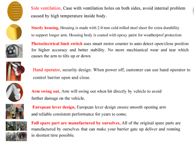 Yellow Electric Motor Vehicle Barrier Gate AC220V Drop Arm Barrier Gate