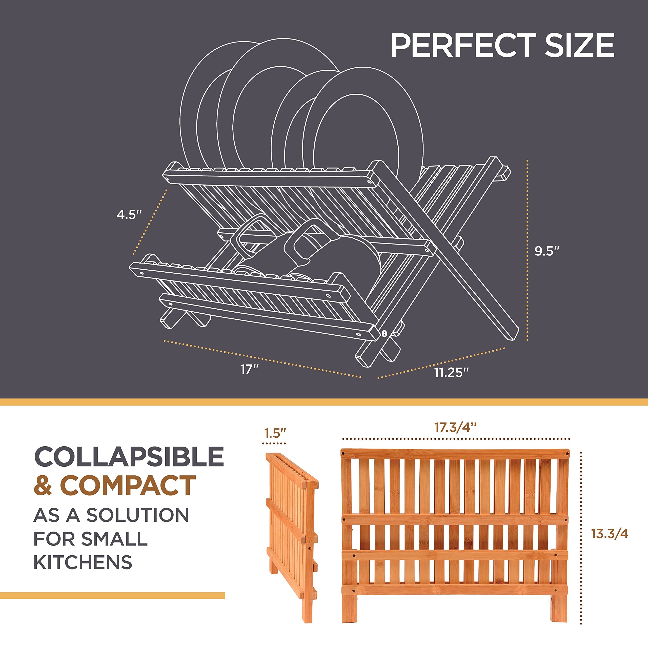 Bamboo Foldable Bowl Storage Holder Drain Rack