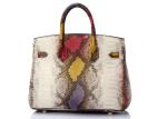 Platinum Sloping Across Single Shoulder Bag Snake Pattern Cow Leather