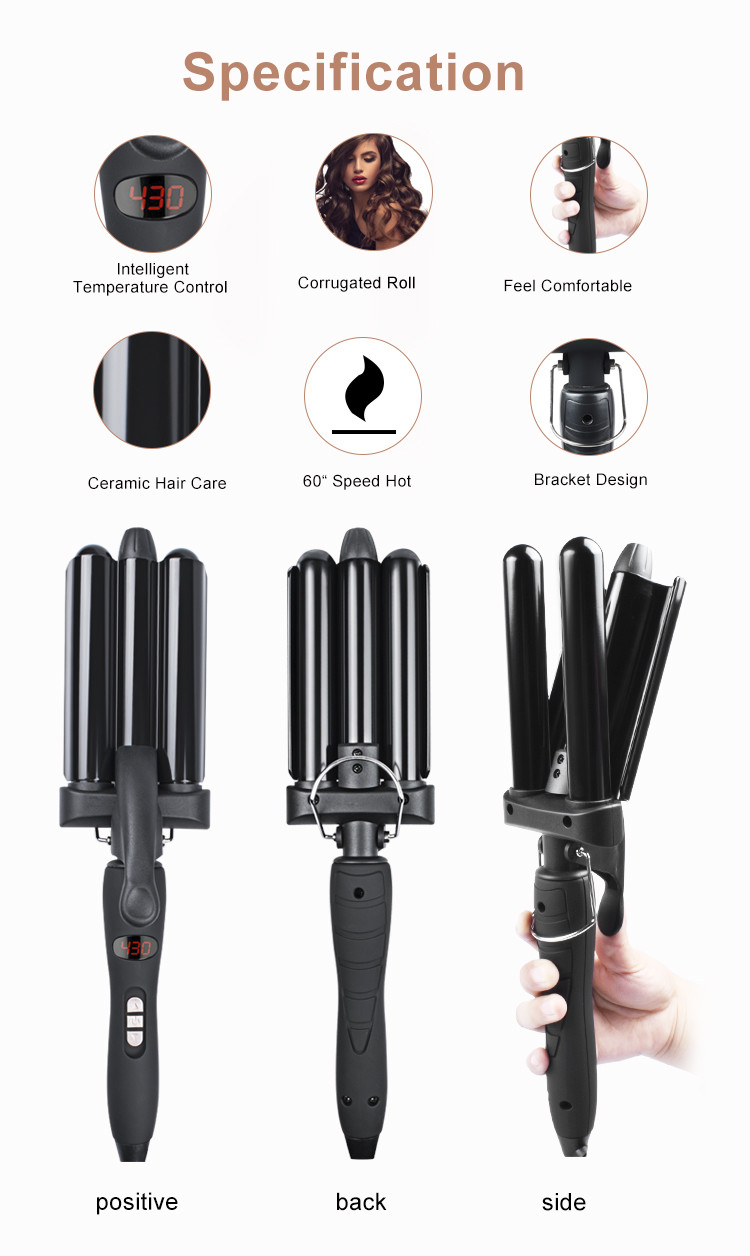 Salon Use Three Barrel Hair Waver 140-430f With Automatic LCD Display