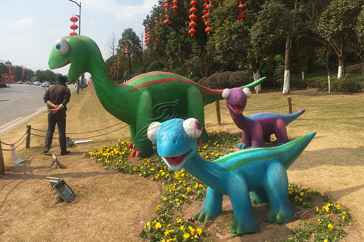 Amusement Park Fiberglass Dinosaur Mother And Daughter Normal Steel Frame Structure