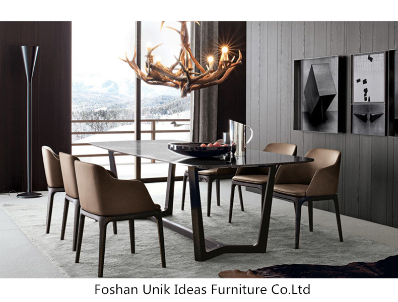 Black Brown Grey Nordic Dining Chair 60cm Seat Height Leather Ash Wood Dining Chairs