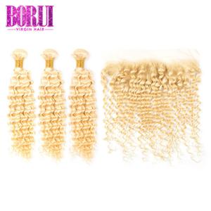 Quality Soft Blonde Human Hair Extensions 13*4 Lace Frontal 613 Blonde Deep Curly 10A wholesale