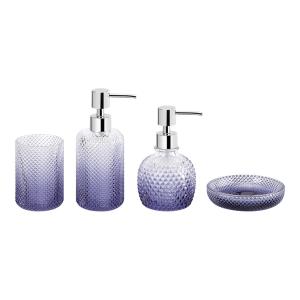 Quality Glass Bathroom Accessories Set Luxury Ombre Blue Round Shape Diamond Pattern Lotion Pump Bottle Two Size wholesale